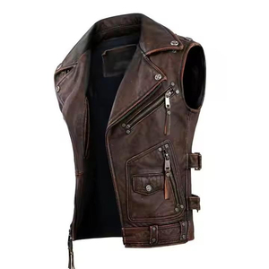 Gilet de motard en cuir PU pour homme, col rabattu, fermeture éclair, couleur unie, vêtement d'extérieur automne-hiver, coupe classique - Product Image 6