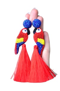 NUEVO clip funky en pendientes de cuentas de semillas de lentejuelas de pájaro clip en diseño multicolor de pendientes hechos a mano de La India para mujeres y niñas - Product Image 5