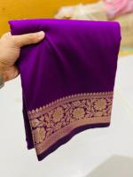 Saree Sutra Brokat Mewah dengan Pinggiran Emas, Pakaian Pernikahan Tradisional India Gaya Banarasi, Tenun Tangan, Kain Pengantin Etnik untuk Pesta