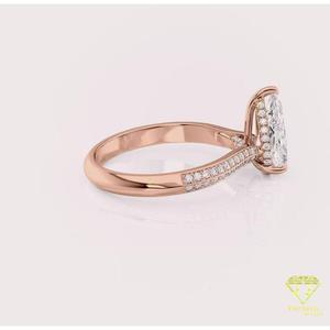 925 Sterling <b>Silver</b> Moissanite Diamond Pear Cut Engagement <b>Ring</b> With Double Sparkling <b>Band</b> Rose Gold Tone Bridal Jewelry - Product Image 5