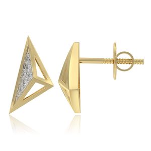 Boucles d'oreilles clous géométriques en or jaune avec diamant de laboratoire en forme de triangle - Product Image 2