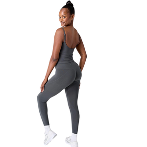 Womens Seamless Support Tank Graphite <b>Built</b> <b>In</b> <b>Bra</b> Low Impact Stretch Fit Yoga Gym Training Activewear <b>Top</b> - Product Image 4