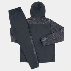 Conjunto Deportivo Informal Negro Unisex 2025, con Logotipo Personalizado, Dos Piezas, Chaqueta con Capucha y Cremallera, Pantalones Deportivos, Cortavientos - Product Image 2
