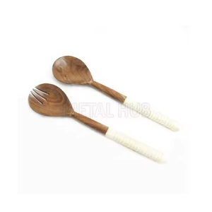 Venta caliente mango largo de madera de acacia utensilios para servir estilo Popular juego de servidor de ensalada de madera juegos de cubiertos proveedor a granel - Product Image 5