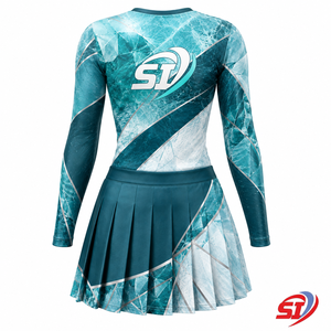 Uniforme de cheerleading personnalisé en gros pour femmes, respirant, à manches longues, jupe plissée, vert olive, vêtements de sport pour équipe cinétique - Product Image 2