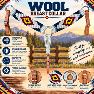 Collar de Pecho para Caballo Estilo Western con Cuentas, Patrón Navajo, Extremos de Cuero y Lana, Tallas Personalizadas COB//FULL, Hecho en Uttar Pradesh - Product Image 2