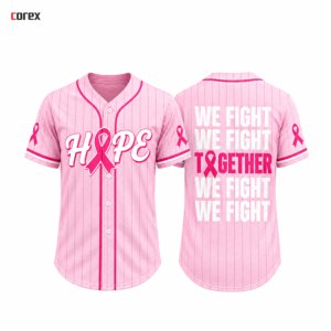 Camiseta de Béisbol Rosa Corex, Conciencia sobre el Cáncer de Mama, Esperanza, Uniforme de Softbol Sublimado con Botones, Transpirable, Nombre del Equipo Personalizado - Product Image 3