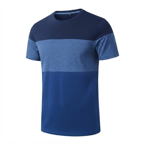 T-shirt décontracté pour homme à col rond et manches courtes, coupe classique, respirant, en maille, vert menthe, avec blocs de couleur - Product Image 5