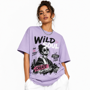 เสื้อยืดคอกลมสีลาเวนเดอร์สำหรับผู้หญิง URBAN VIBE แขนสั้น พิมพ์ลายตัวอักษร ดีไซน์ลำลอง ทรงหลวม ผ้าฝ้าย 100% ระบายอากาศได้ดี สามารถสั่งทำได้ - Product Image 2
