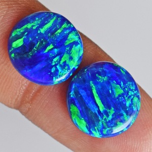 2026 New Arrival Indian Top Natural <b>Opal</b> Round Cabochon Blue Green Flashy Fire Color Play For <b>Earring</b> Making Loose Gemstone Pair - Product Image 4