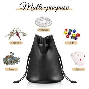 Sac de rangement multifonction en cuir PU noir avec cordon de serrage pour dés, jetons de poker, colliers et bijoux – Pochette de protection - Product Image 6