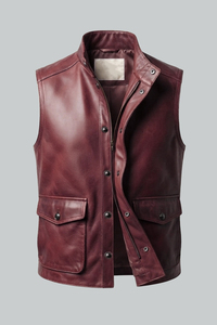 Chaleco de Piel Sintética para Hombre, Cuello Alto, Cierre de Botones, Talla Grande, Ropa Exterior Informal de Otoño, Color Sólido, Corte Regular - Product Image 2