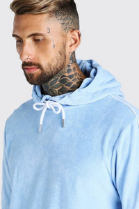 Men's <b>Light</b> Blue Hooded Tracksuit Full Length Sweatshirt Jogger Set Solid Color Casual Spring Wear 100% Cotton Breathable - Product Image 3
