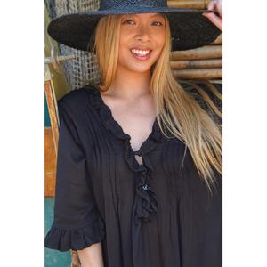 Vestido maxi bohemio negro para mujer, corte holgado, cuello en V, manga corta, informal, para vacaciones en la playa - Product Image 4