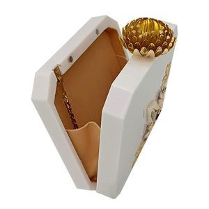 Classic Simple Resin Bridal Clutch Bag for Women with Removable Gold Chain Strap Marble Design - Product Image 3