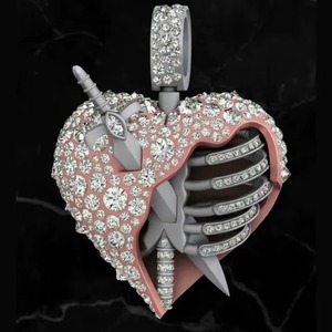 Pendentif Cœur Gothique Neo en Argent 925 avec Moissanite Sertie Pavé, Breloque Thème Hip Hop Iced Out pour Hommes - Product Image 2