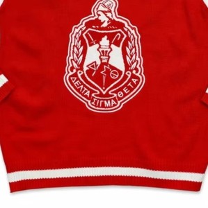 Pull en tricot d'hiver pour homme, col en V brodé Delta Sigma Theta, rouge et blanc, manches longues, style preppy, laine/acrylique épaisse - Product Image 3