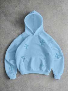 Light Blue Embossed Women's Oversized Hoodie Casual Soft Fleece Pullover Sweatshirt Daily Wear Winter Fashion Top Front - Product Image 2