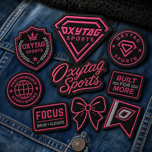 Patchs brodés Oxytag Sports, appliques thermocollantes en tissu, noir rose, forme irrégulière, prix bas, vente en gros, OEM personnalisé - Product Image 5