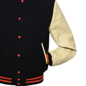 Chaqueta Varsity Urbana Premium para Hombre, Totalmente Negra, con Cintas Bordadas |   Fundas de Cuero Genuino |   Chaqueta de Invierno Térmica y Cortavientos - Product Image 3