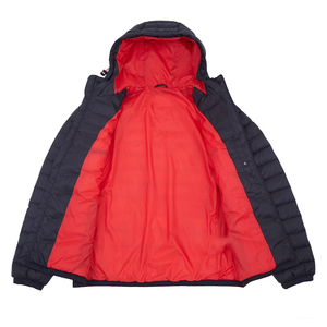 Veste d'hiver décontractée bleu marine à capuche, matelassée, coupe-vent, avec fermeture éclair, coupe ajustée, manches classiques, couleur unie - Product Image 2