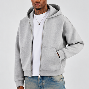 New Premium Loose Functional Pockets 450 Gsm Heavyweight Blank Oversized Men Cropped Boxy <b>Grey</b> <b>Zip</b> <b>up</b> Scubas <b>Hoodie</b> - Product Image 1