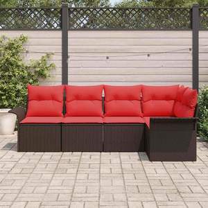 Ensemble de canapés de jardin en polyrotin brun 5 pièces avec coussins - Product Image 3