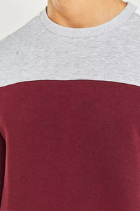 Pull en tricot à col rond et manches raglan pour homme, couleur bordeaux gris, style décontracté d'automne, coupe classique - Product Image 6
