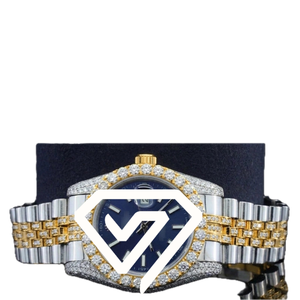 Montre de luxe pour homme avec cadran bleu 41 mm, diamants Moissanite, deux tons d'or, affichage de la date - Product Image 5