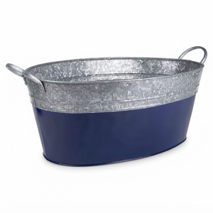 Bac à boissons galvanisé de qualité supérieure, grand seau à glace ovale en métal pour les fêtes, refroidisseur de vin, bière et boissons avec poignées, au meilleur prix - Product Image 1
