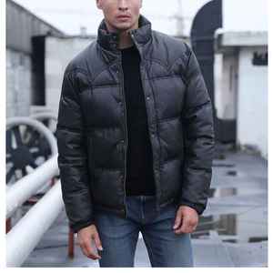 Heavy Leather Puffer <b>Jacket</b> For <b>Men</b> Quilted <b>Warm</b> Outerwear Fashionable Streetwear Comfortable Fit - Product Image 3