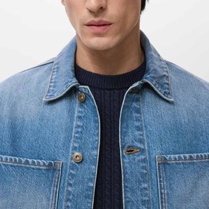 Light blue <b>denim</b> <b>jacket</b> for <b>men</b> casual button front outerwear seamless gym fitness workout custom breathable streetwear coat - Product Image 2