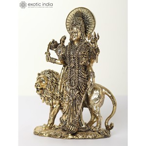 Petite statue en laiton de 6 pouces de la déesse debout à huit bras Durga Sculpture superfine en plusieurs tailles pour la maison et le temple - Product Image 3