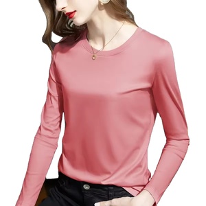 Camiseta Casual de Mujer 100% Algodón, Top de Manga Larga Holgado con Cuello Redondo, Diseño Liso Sencillo, Teñido y de Punto - Product Image 4