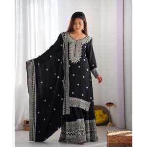 Magnifique ensemble Top-Plazo et Dupatta avec broderie lourde et travail de sequins, respirant pour les occasions quotidiennes - Product Image 5