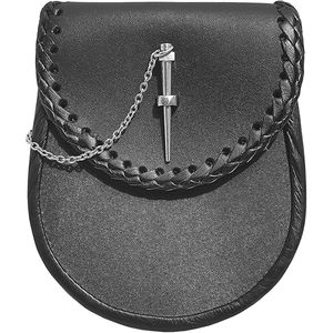 THISTLE ROSE ENTERPRISES Scottish Black Leather Plain Sporran with <b>Braided</b> Flap & Pin Closure | Musical <b>Accessory</b> - Product Image 4
