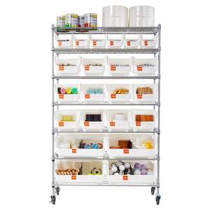 22 Organizer 7-Tier Rolling Bin <b>Storage</b> <b>Rack</b> Steel Wire <b>Shelving</b> System Wheels Mobile Tool Organizer for Garage Classroom - Product Image 1