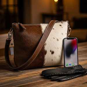 Bolso Tote de Cuero Genuino con Pelo de Vaca Estilo Vintage para Mujer, con Cierre de Cremallera y Bordado, Bolso de Compras de Moda LHTB-0061 - Product Image 4