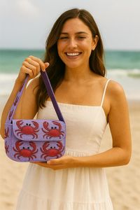 ALI FASHION ART Bolso Rectangular Lavable de Poliéster Bordado a Mano con Patrón de Cangrejo Morado, Artesanía Textil, Accesorio para Fiesta - Product Image 2
