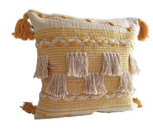 Bohemian Handmade Cotton Square Cushion Cover with Tassels Tufted Customizable <b>Throw</b> Pillow Case <b>for</b> <b>Bed</b> Sofa Living Room Decor - Product Image 1