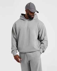 Sudadera con Capucha Extra Grande para Hombre, Color Gris Claro, Corte Regular, 100% Algodón Felpa, Estilo Casual para Otoño, Tejido de Punto, Color Sólido - Product Image 1