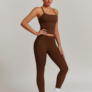 Conjuntos de Yoga Profesionales para Mujer, Personalizados, de 2 Piezas, con Frente Sólido, en Spandex/Nylon, Ropa Deportiva para Entrenamiento y Fitness, Transpirable y de Secado Rápido - Product Image 6