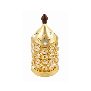 Lampe à huile en laiton de qualité supérieure avec cristaux, style Diya traditionnel Deepak, avec accent décoratif en cristal, taille moyenne, style Akhand Jyoti - Product Image 2