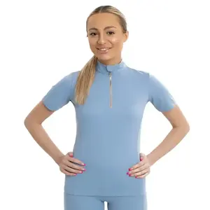 Customized Logo Quick Dry Women's Horse Riding Shirt Half Zipper Mesh Panel Spandex Equestrian Show Base Layer Equestrian Jersey - Product Image 5