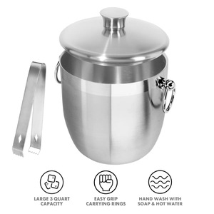 Seau à glace en acier inoxydable de qualité supérieure avec couvercle et pince, refroidisseur à glace à double paroi pour la maison, le bar, l'hôtel, le restaurant, les fêtes - Product Image 2