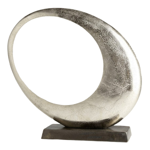 Sculpture moderne abstraite en métal noir avec base en marbre blanc, statue circulaire texturée en aluminium côtelé, faite à la main, pour hôtel - Product Image 5