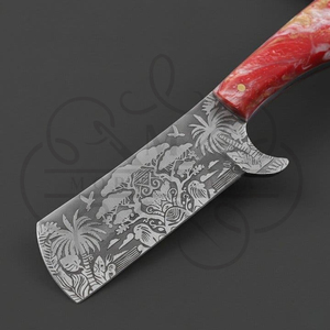 Cuchillo de caza de acero de Damasco de alta calidad hecho a medida, con mango de hueso, forjado a mano, de espiga completa, multifunción, para vaqueros. - Product Image 3