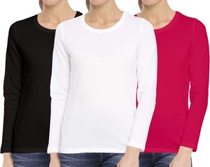 Regular fit lightweight Womens cotton t shirt breathable quick dry plain dyed knitted summer casual Full Sleeve - Product Image 1