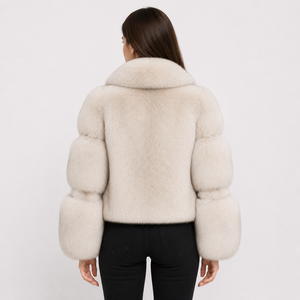 Veste en fausse fourrure ivoire de luxe pour femmes, manteau d'hiver en fourrure douce de qualité supérieure, vêtement d'extérieur élégant à col haut et fermeture éclair sur le devant, tendance - Product Image 3