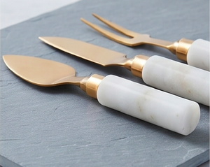Épandeur et coupe-fromage en acier inoxydable avec tête dorée et manche en marbre, parfait pour les mariages, les fêtes et l'utilisation en cuisine - Product Image 3